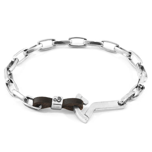 ANCHOR & CREW Dark Brown Frigate Silver & Leather Bracelet