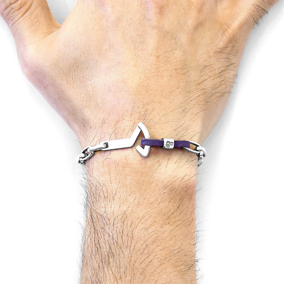 ANCHOR & CREW Grape Purple Frigate Silver & Leather Bracelet