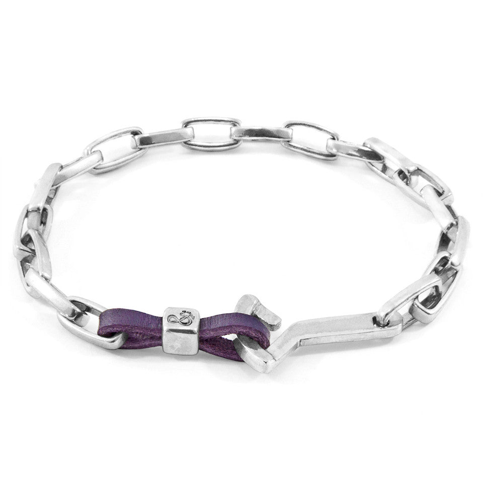 ANCHOR & CREW Grape Purple Frigate Silver & Leather Bracelet